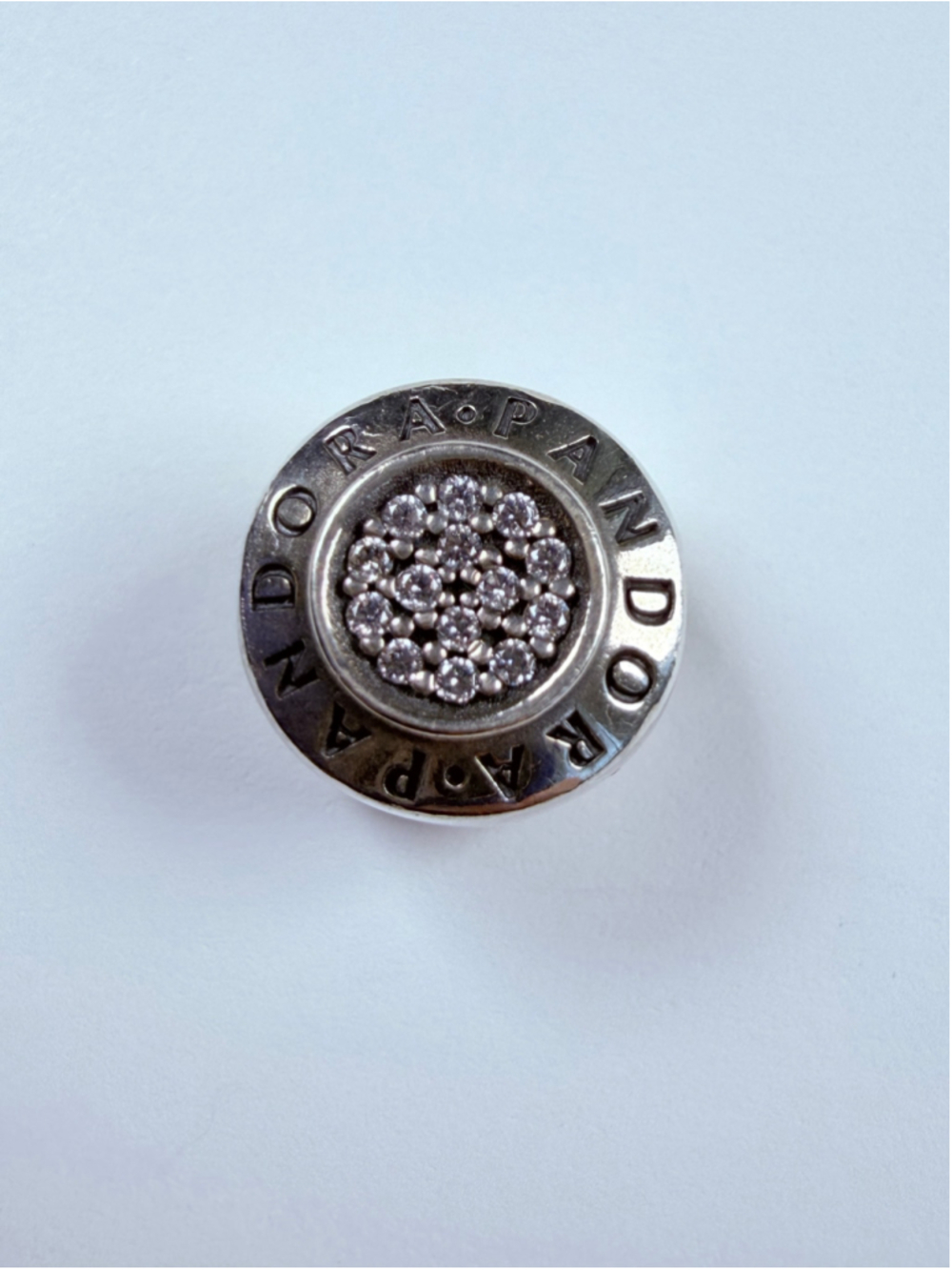Pandora Signature Logo Pave Cubic Zirconia 925 Sterling Silver Bead Charm ALE - Picture 2 of 6